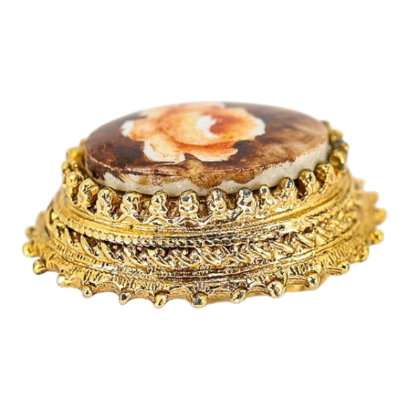 Vintage Florenza Hand-Painted Porcelain Cabs Clip On Earrings Ornate Gold Tone - Picture 3 of 14